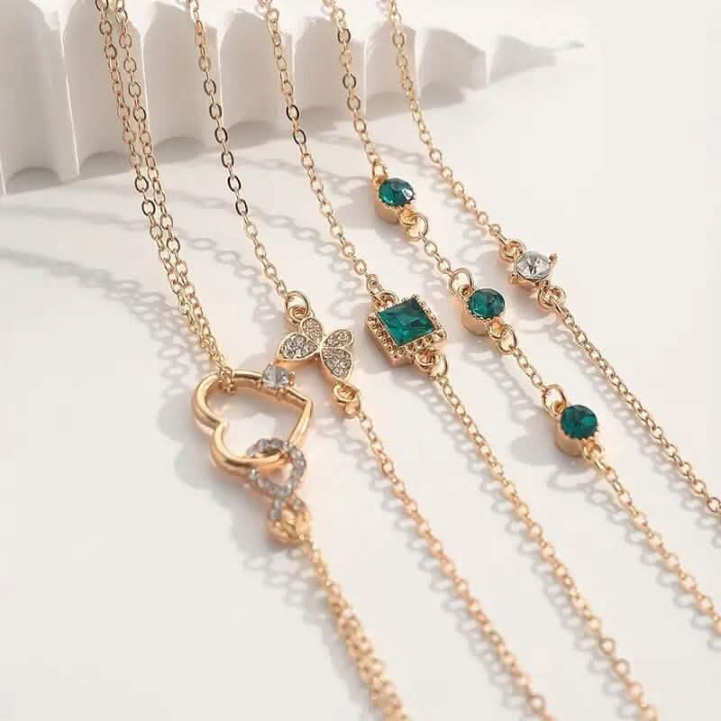 5-Pieces: Love Full Throw Diamond Shining Infinite Symbol Geometry Green Rhinestone Bracelet Set by DailySale