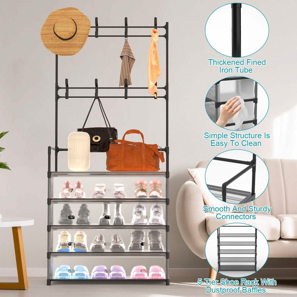 5-Tier Dustproof Entryway Hall Tree Coat and Shoe Rack by DailySale