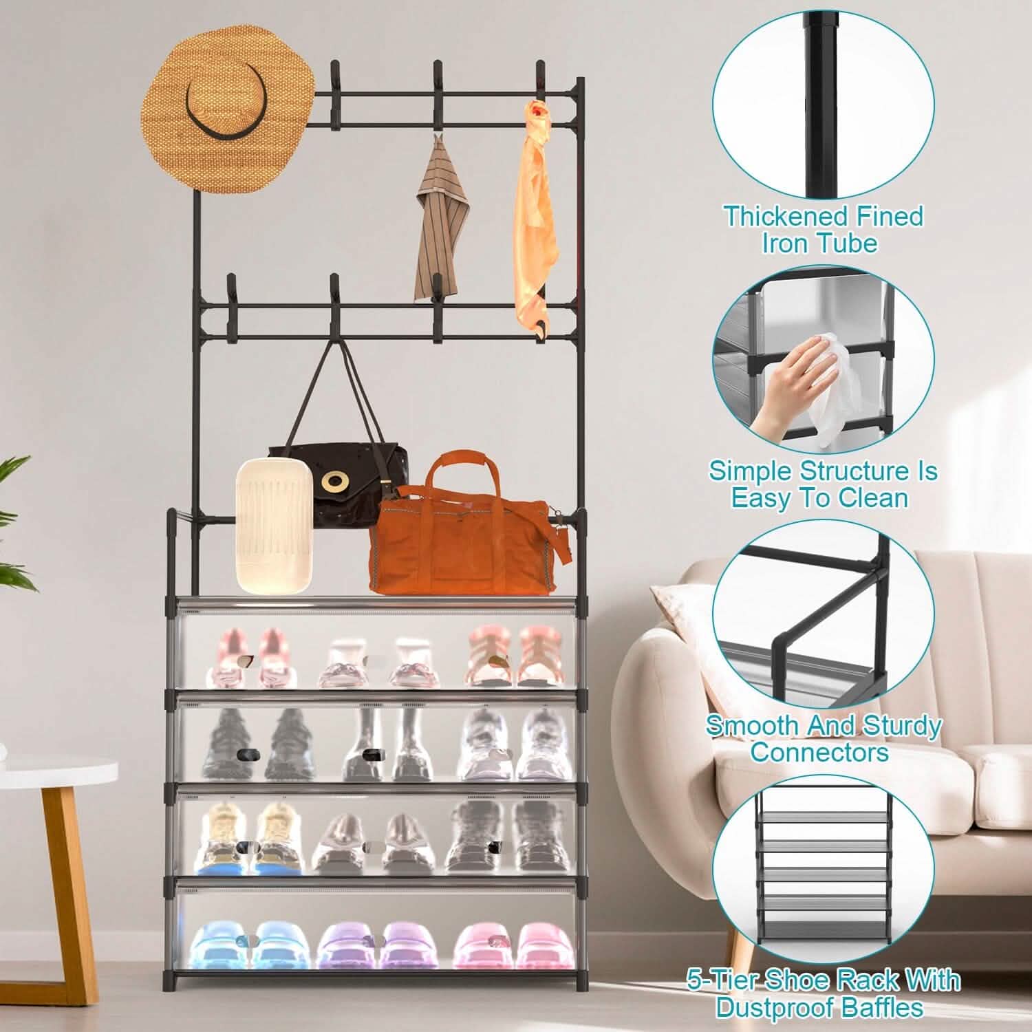 5-Tier Dustproof Entryway Hall Tree Coat and Shoe Rack by DailySale