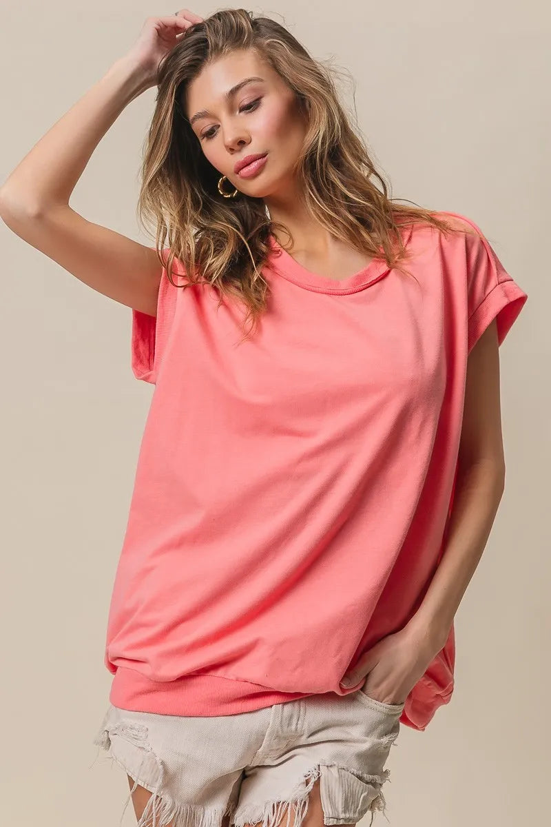 BiBi French Terry Drop Shoulder Basic Top by Simply Love