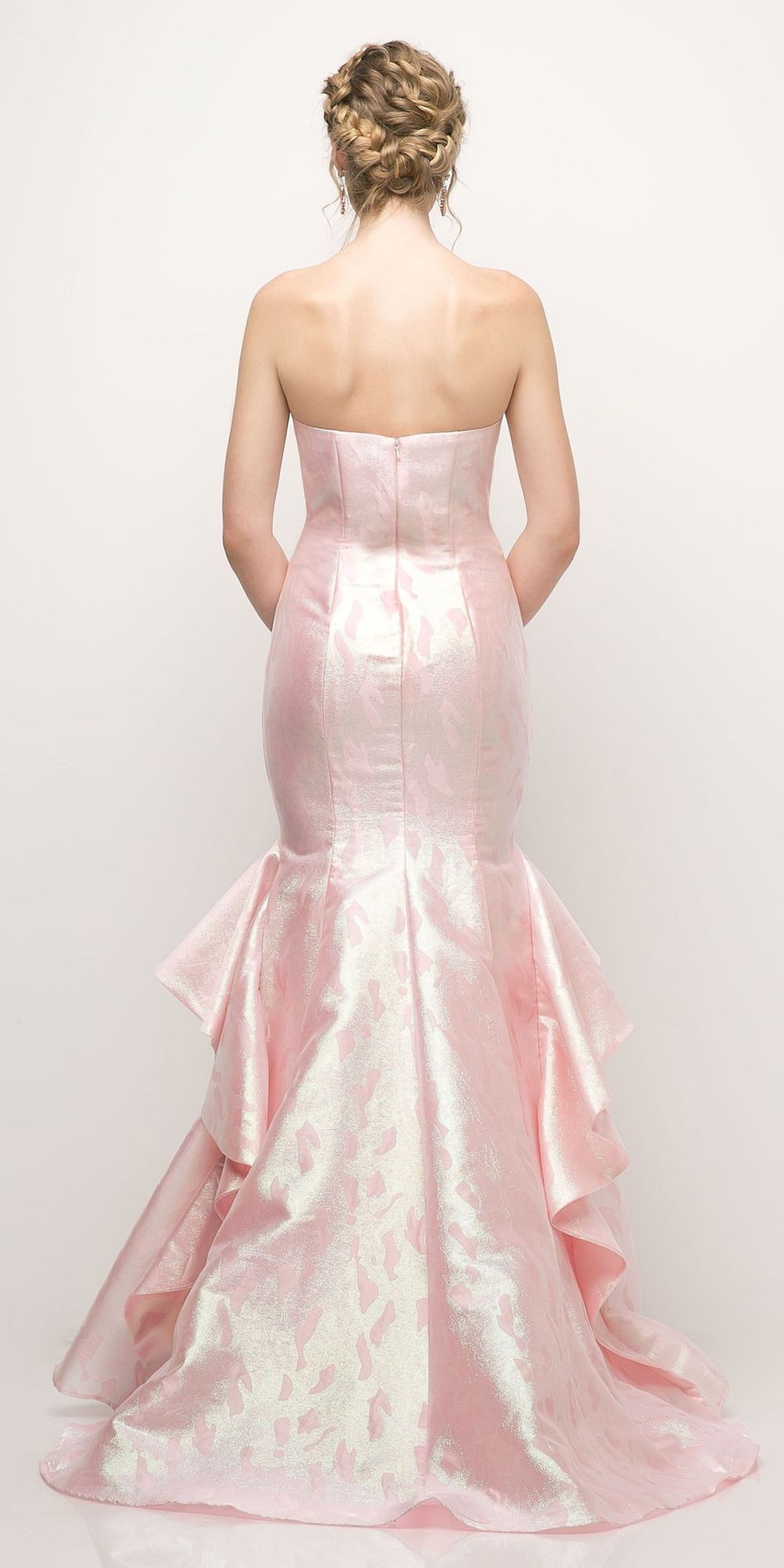 Cinderella Divine A5033 Strapless Jacquard Layered Mermaid Gown V-Neckline by DiscountDressShop