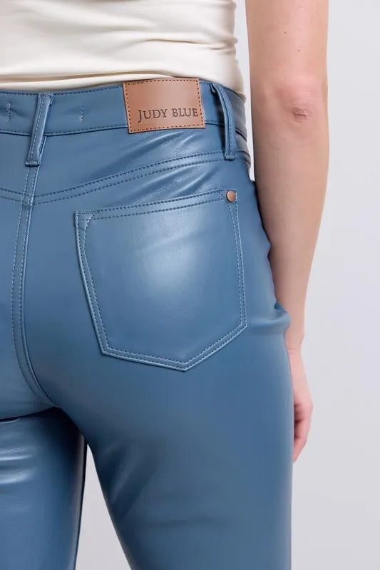 Judy Blue Full Size High Waist Tummy Control Faux Leather Bootcut Pants Plus Size by Wild and Free Boutique