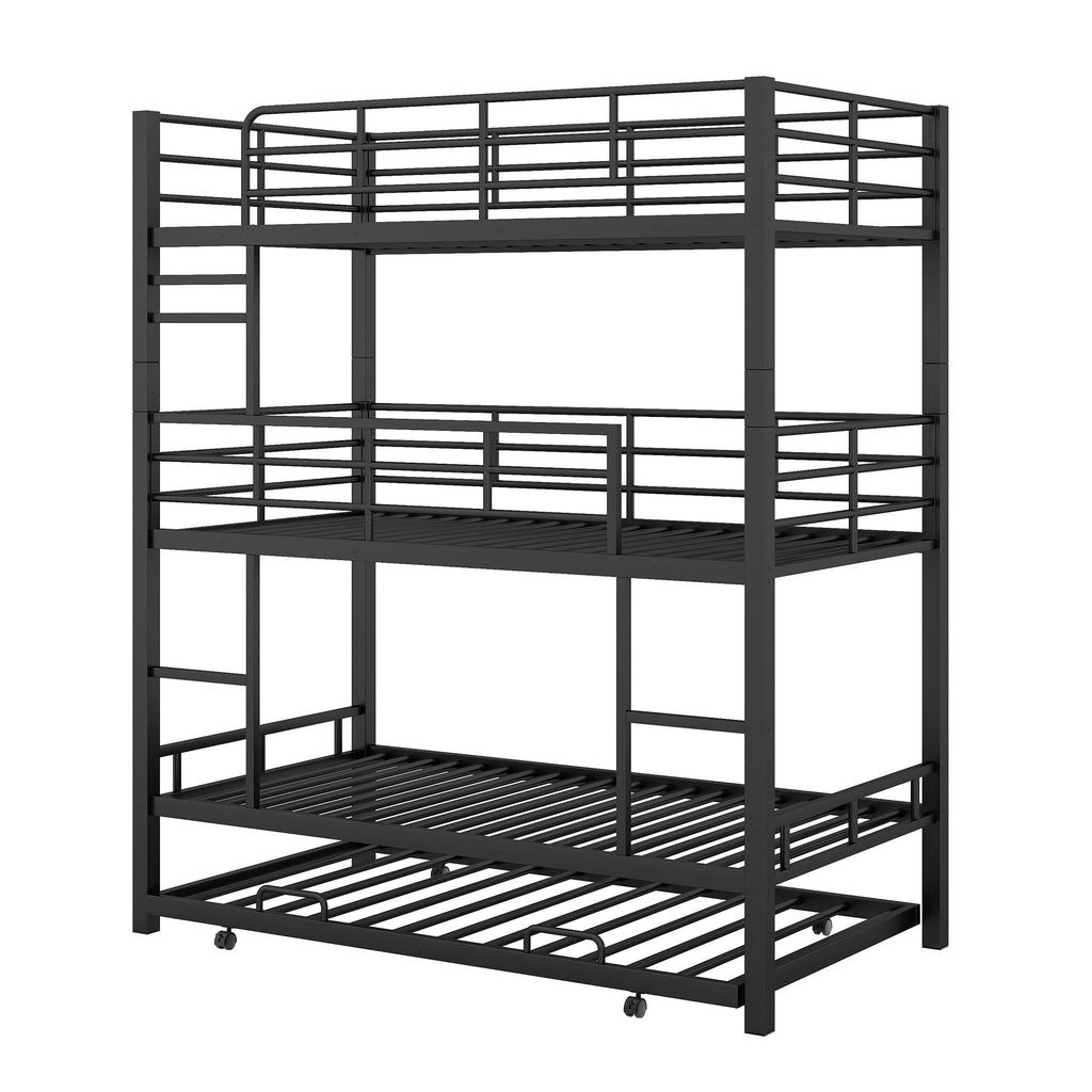 Triple Bunk Bed With Trundle, Heavy Duty Steel Construction by Unique Piece Furniture
