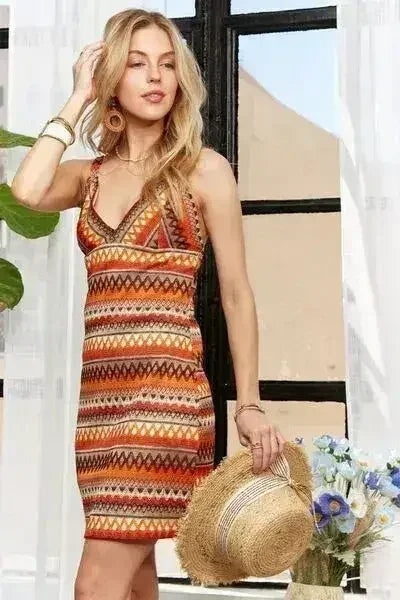 ADORA Contrast Striped V-Neck Mini Dress by Femstylo