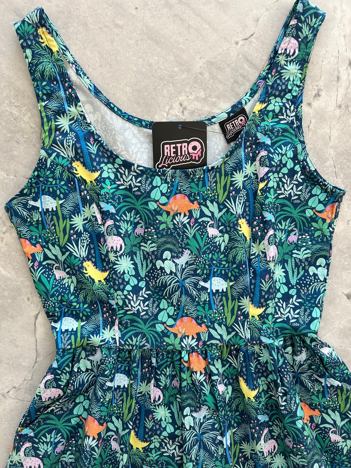 Dino Shorter Length Fit & Flare Dress by Retrolicious
