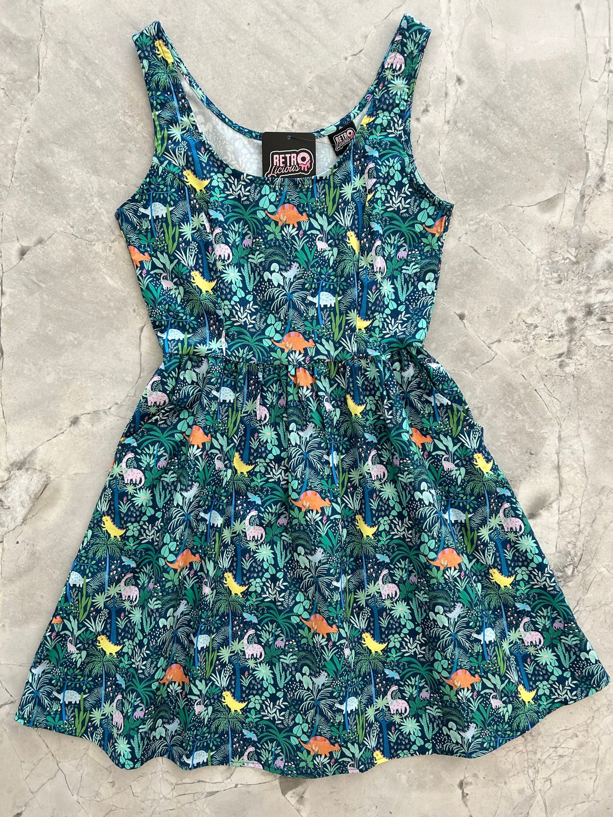 Dino Shorter Length Fit & Flare Dress by Retrolicious