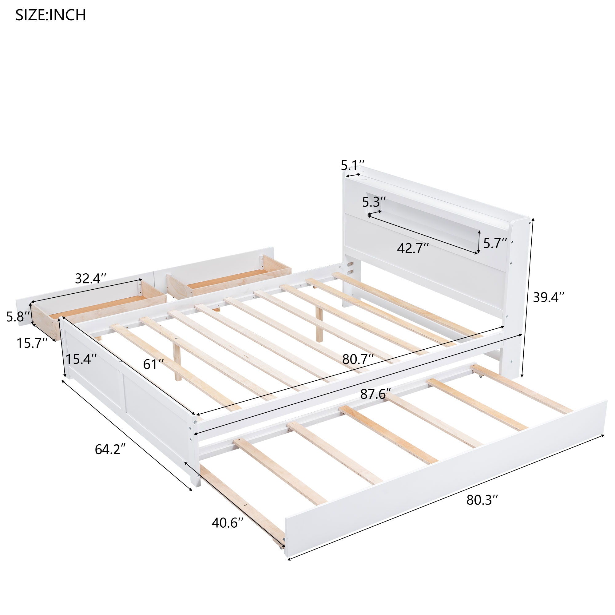Storage Platform Bed With LED Lights, 2 Drawers And Trundle by Unique Piece Furniture