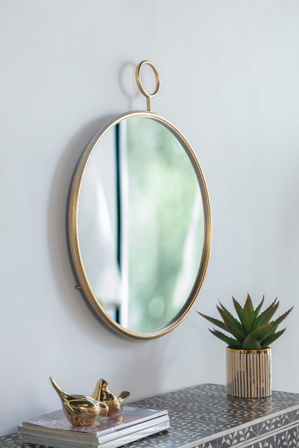 Circle Wall Mirror With Iron Frame, Accent Mirror For Living Room by Unique Piece Furniture