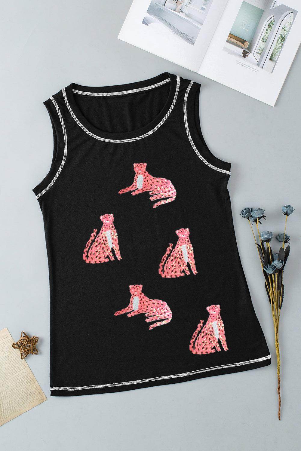 Leopard Round Neck Tank Top for Women with Stretch Fit by Selvanelle