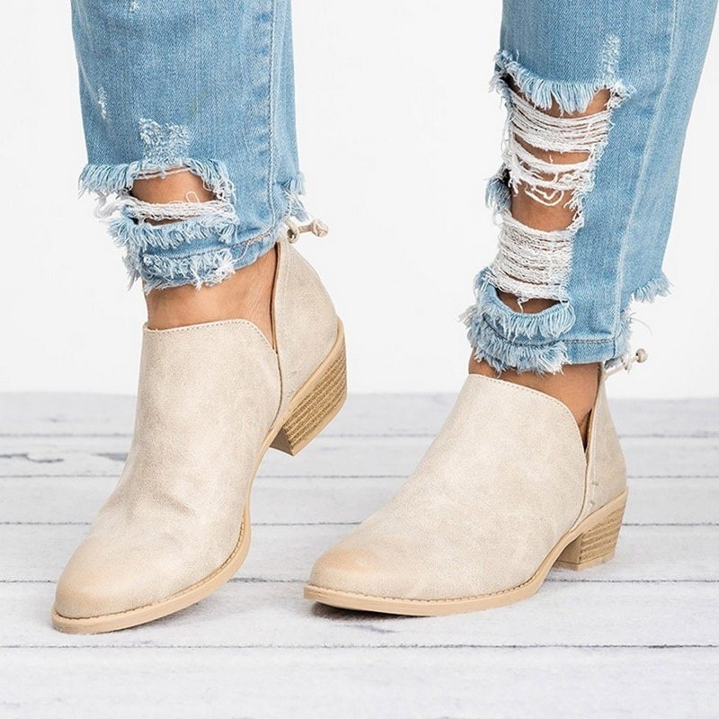 Women's Retro Chunky Heel Ankle Boots – Block Heel Faux Suede by FitiqueFit