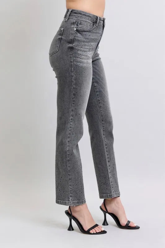 Judy Blue Full Size High Waist Rhinestone Straight Jeans Plus Size by Wild and Free Boutique