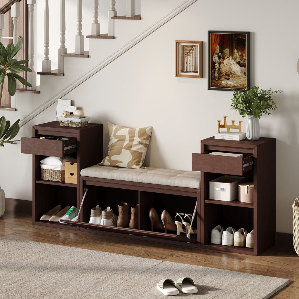 Entryway Storage Bench With Cushion, Drawers & Open Shelves by Unique Piece Furniture