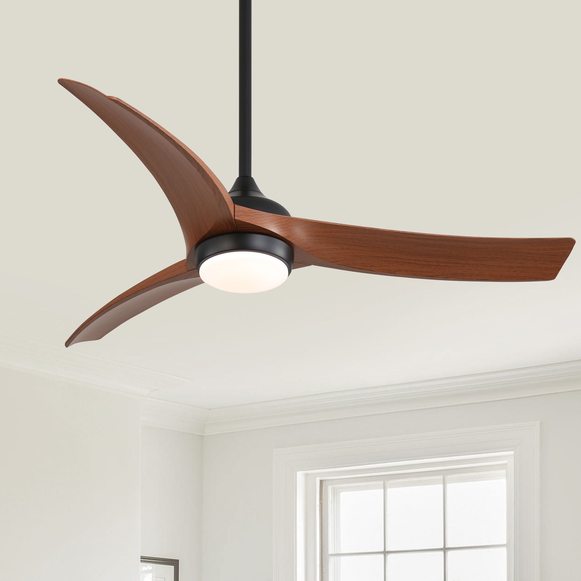 Ceiling Fan With 3 Blades, Remote Control Reversible DC Motor, Dimmable Light, And 1H / 4H / 8H Timer - Black by Unique Piece Furniture