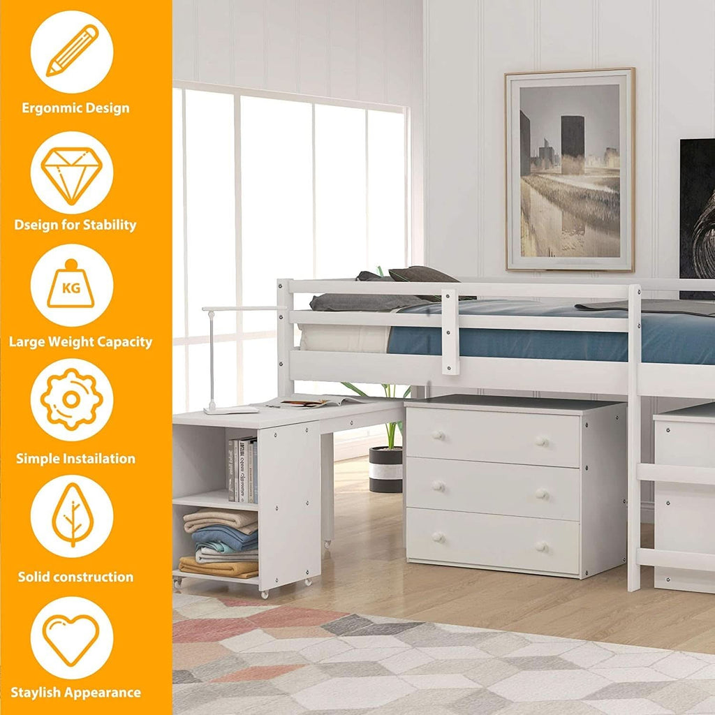 Twin Loft Bed With Rolling Desk And Storage For Small Rooms by ShipItFurniture