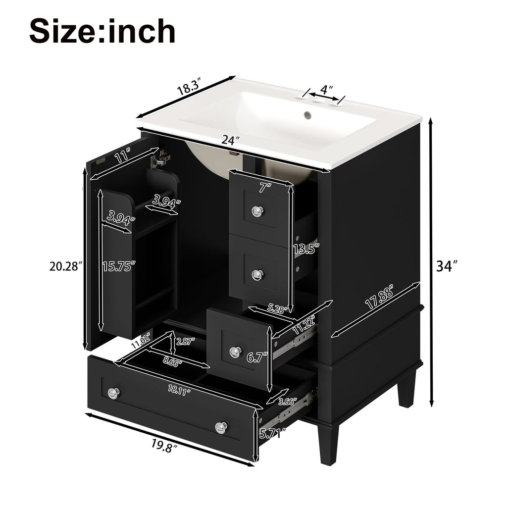 Bathroom Vanity With Integrated Basin, Soft Close Drawers, Door Mounted Double Layer Shelf by Unique Piece Furniture