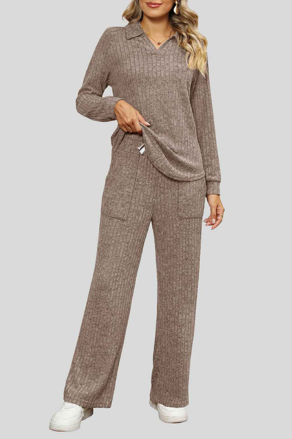 Ribbed Long Sleeve Top and Pocketed Pants Set by Wild and Free Boutique