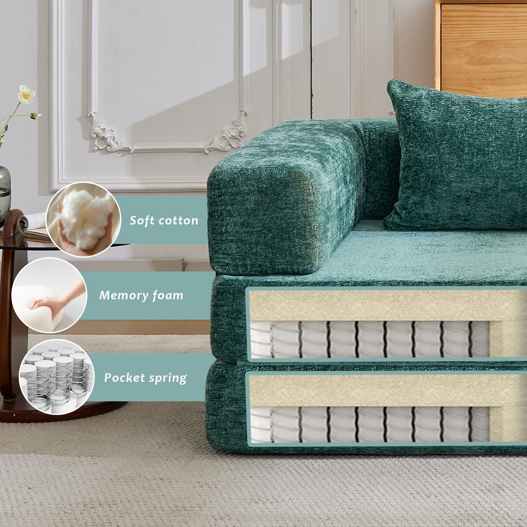 Convertible Floor Sofa Bed With Fixed Shape Frame For Living Room by Unique Piece Furniture