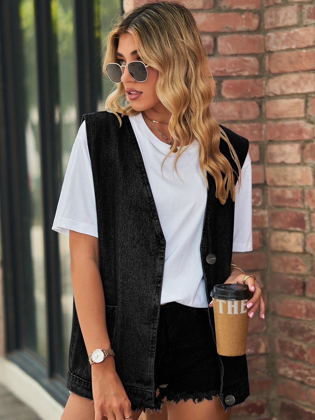 Full Size V-Neck Button Up Denim Vest by Wild and Free Boutique