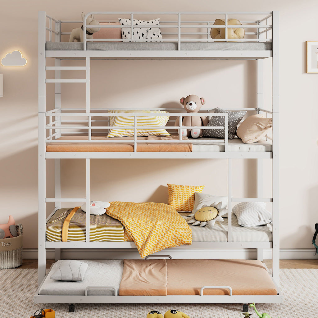 Triple Bunk Bed With Trundle, Heavy Duty Steel Construction by Unique Piece Furniture