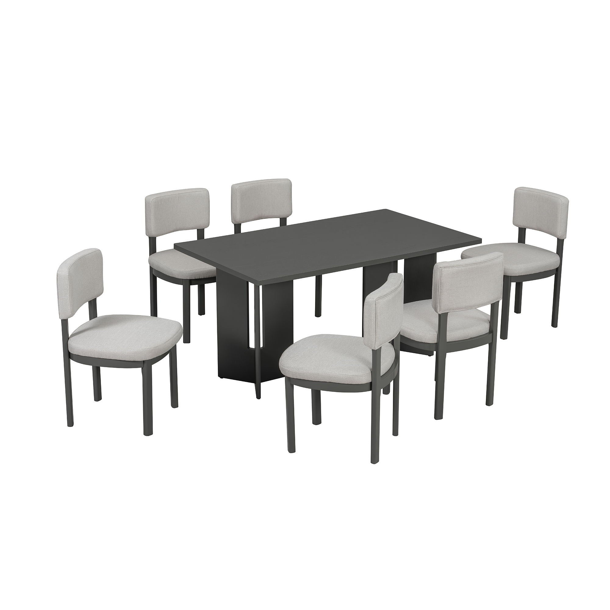 Dining Table Set With 6 Upholstered Chairs, Rectangular Table With Cutout Legs by Unique Piece Furniture