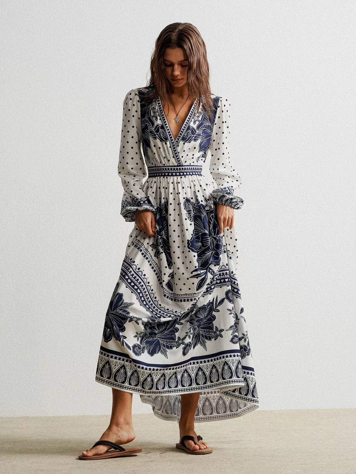 Floral Print Long Sleeve Maxi Dress by Simply Love