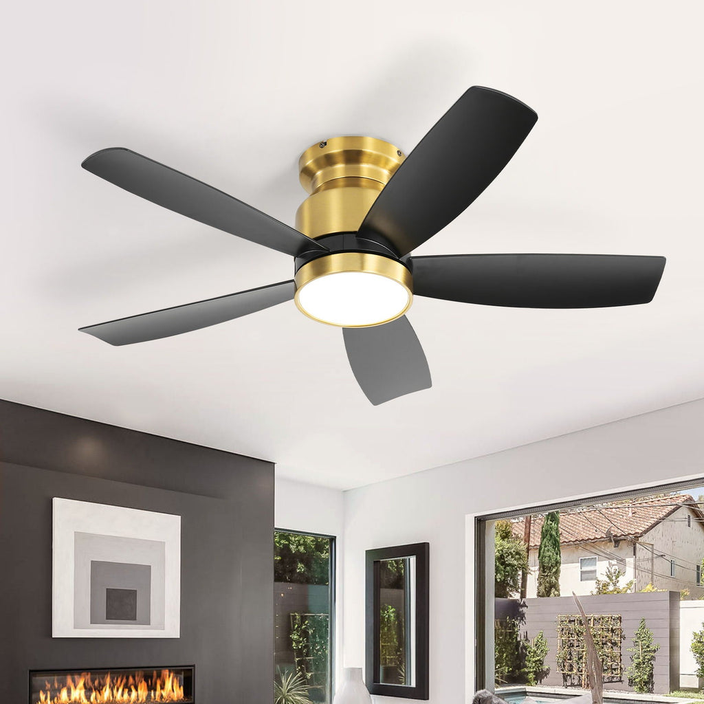 Flush Mount Ceiling Fan With LED Light 22W And Remote Control Blades / Body, DC Motor by Unique Piece Furniture