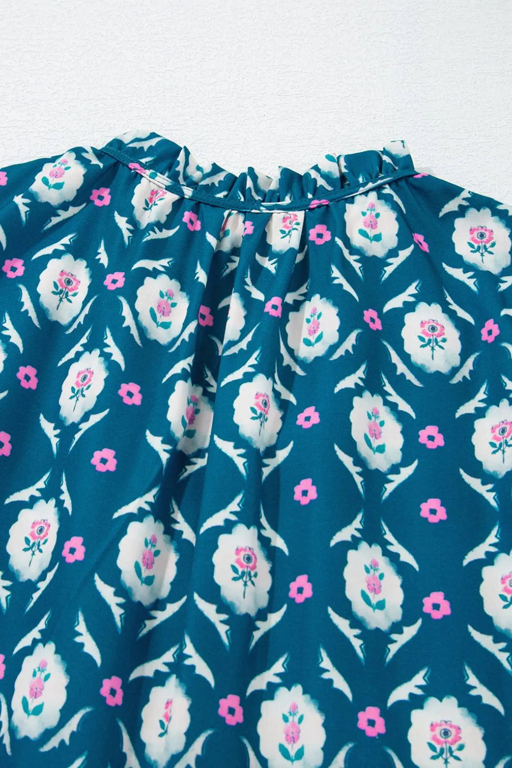 Printed Tie Neck Ruffled Cap Sleeve Dress by Simply Love