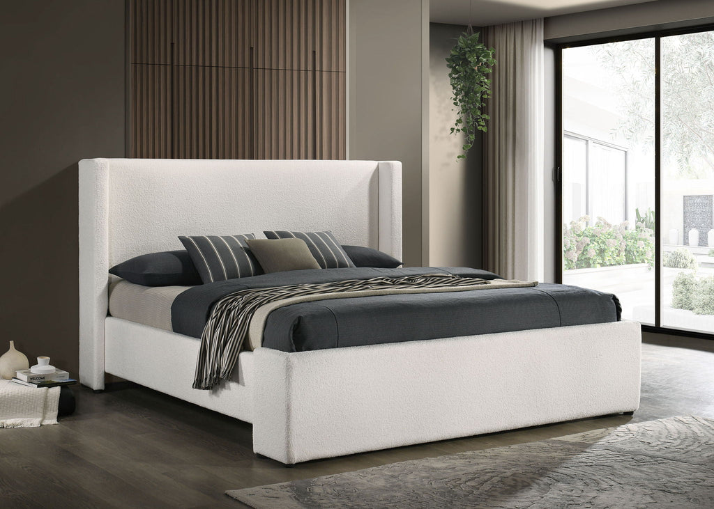 Alamosa Boucle Upholstered Eastern King Platform Bed White by Unique Piece Furniture