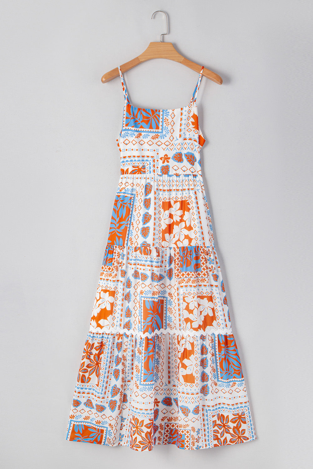 Orange Floral Print Ricrac Trim Spaghetti Straps Maxi Dress by Wild and Free Boutique
