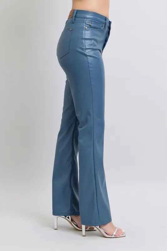 Judy Blue Full Size High Waist Tummy Control Faux Leather Bootcut Pants Plus Size by Wild and Free Boutique