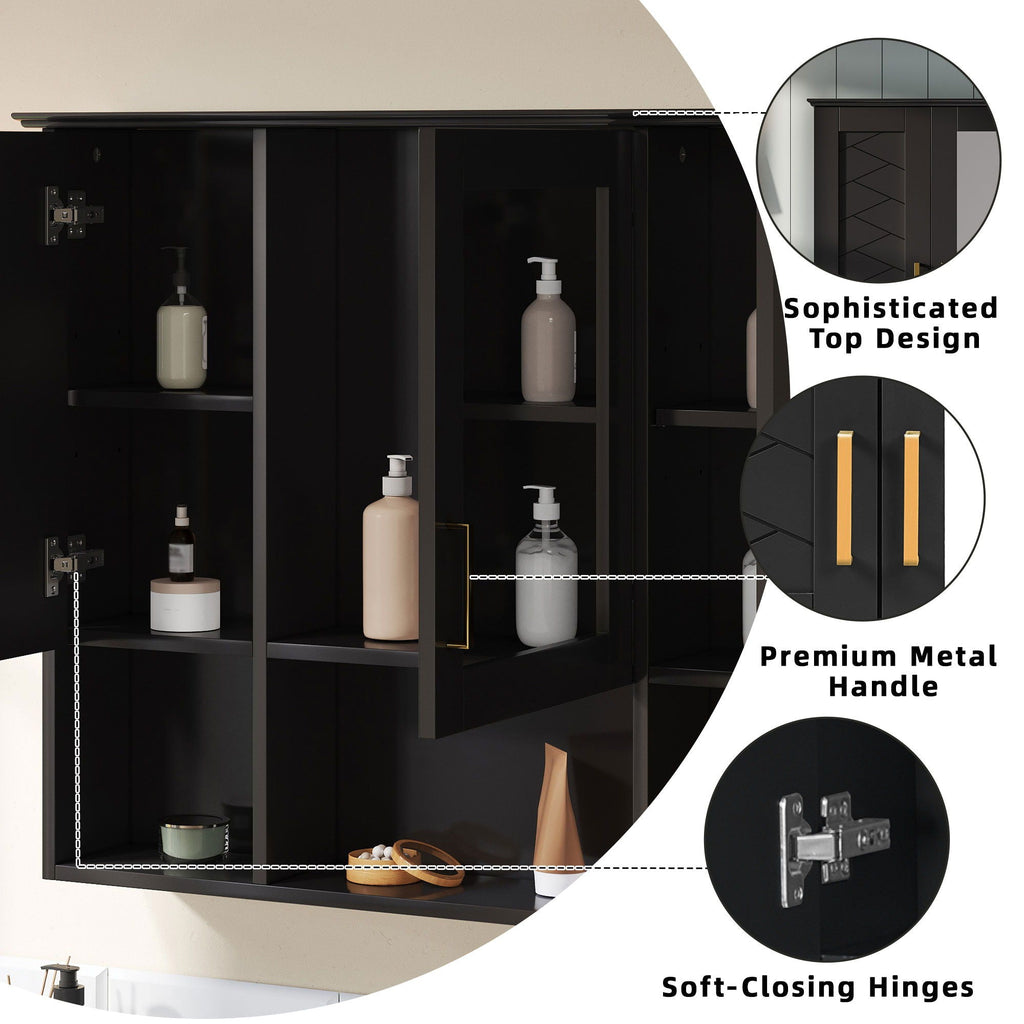 Modern Wall Mounted Medicine Cabinet With Adjustable Shelves, Soft Close Doors, High Define Mirror by Unique Piece Furniture