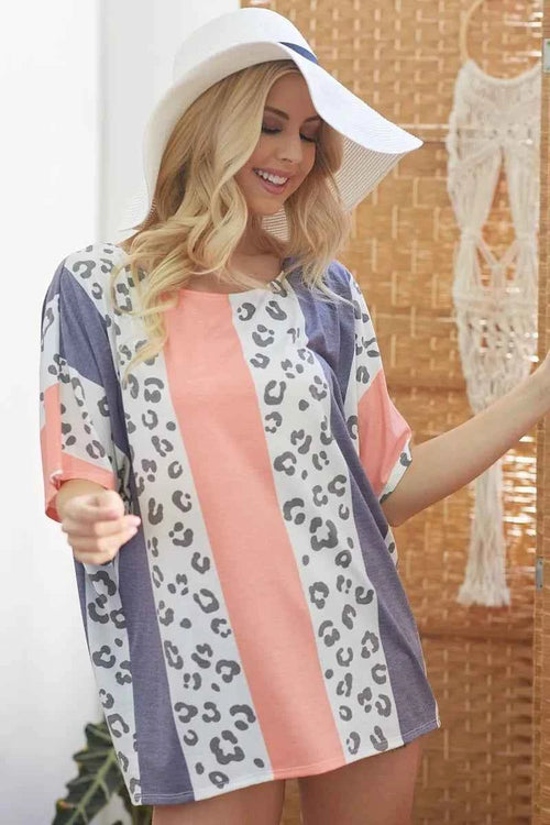 BiBi Leopard Stripe Printed French Terry Oversized Top by Wild and Free Boutique
