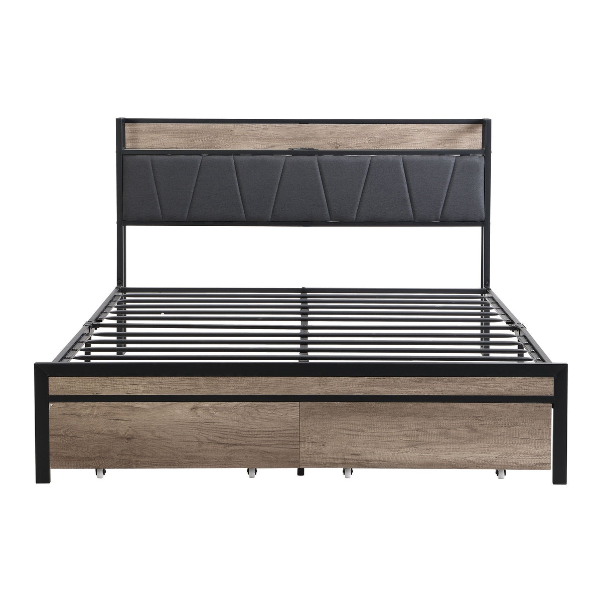 Modern Bed Frame With LED Lights, Upholstered Headboard, USB Charging by Unique Piece Furniture
