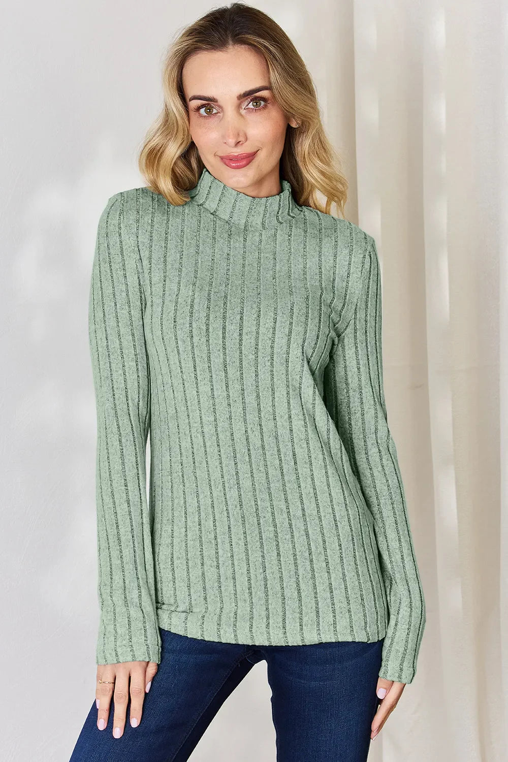 Basic Bae Full Size Ribbed Mock Neck Long Sleeve T-Shirt by Wild and Free Boutique