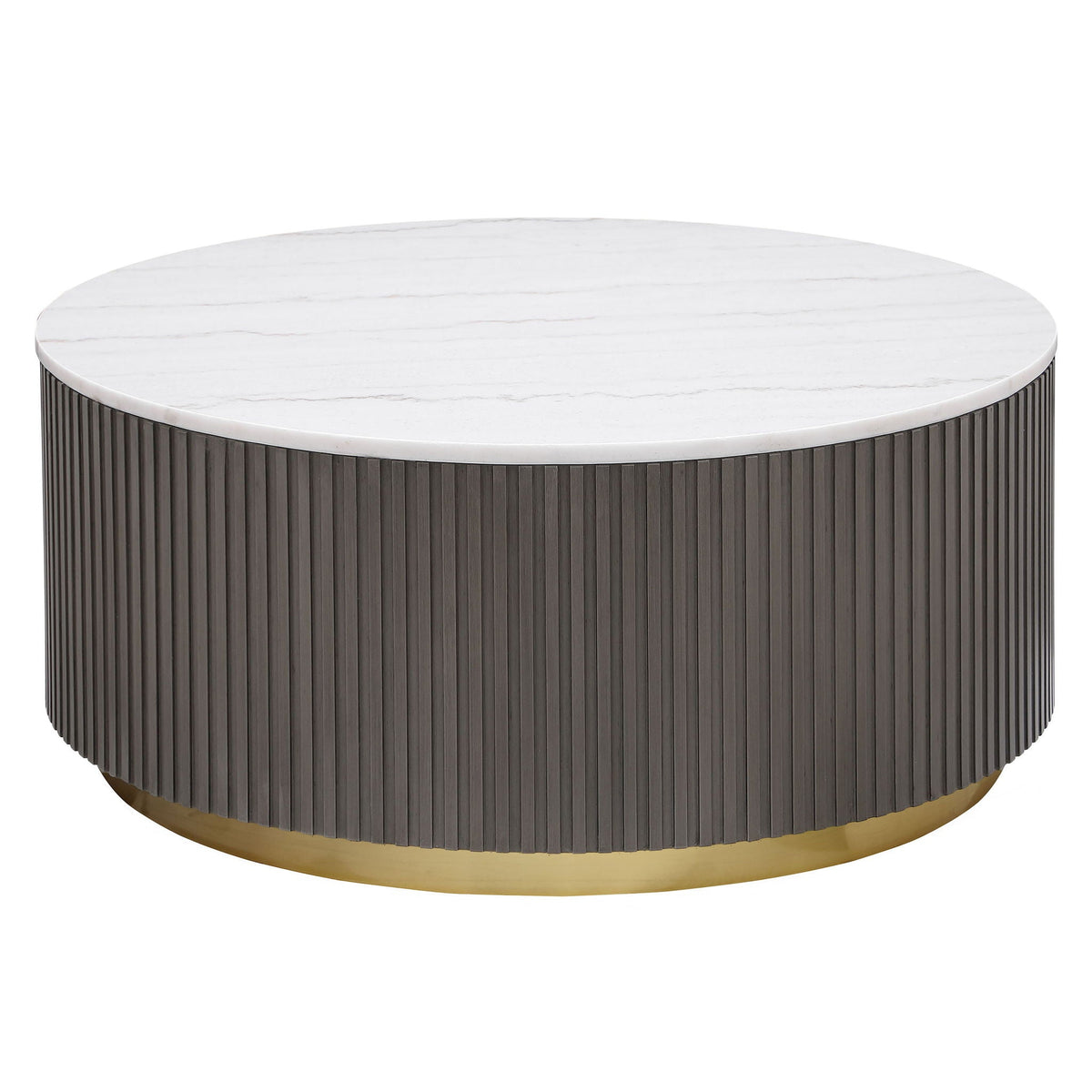 Jason Round White Marble Top Coffee Table Charcoal by Unique Piece Furniture