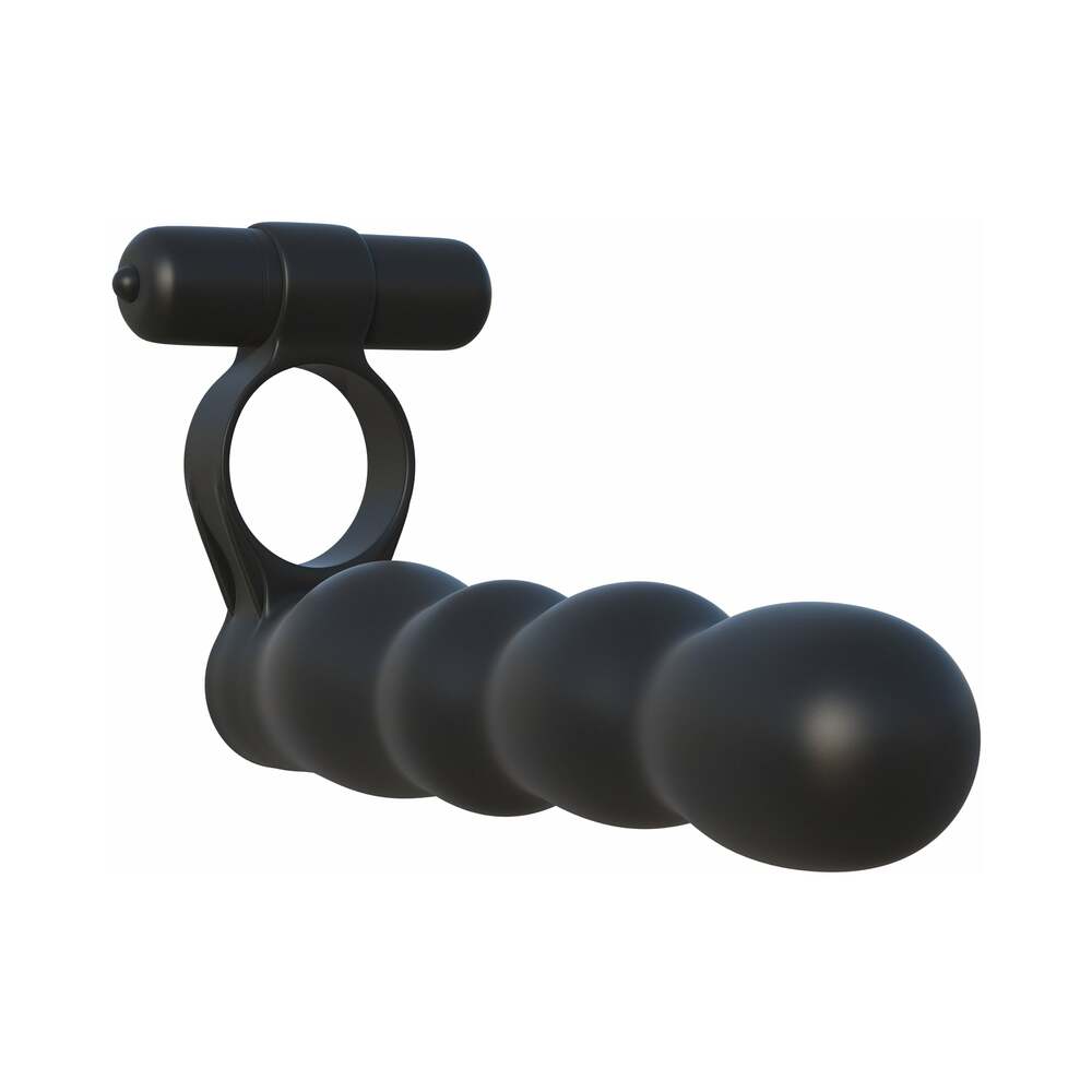 Fantasy C-Ringz Posable Partner Double Penetrator Vibrating Cockring Black by Pipedream