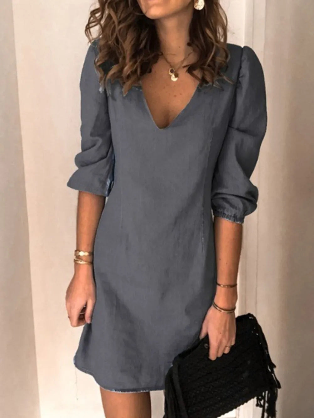 Full Size V-Neck Half Sleeve Dress by Wild and Free Boutique