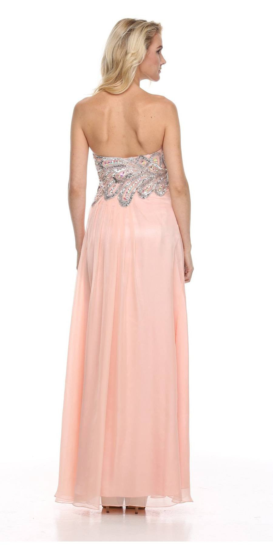 CLEARANCE - Juliet 548 Beaded Bodice Long Strapless Thigh Slit Formal Gown by DiscountDressShop