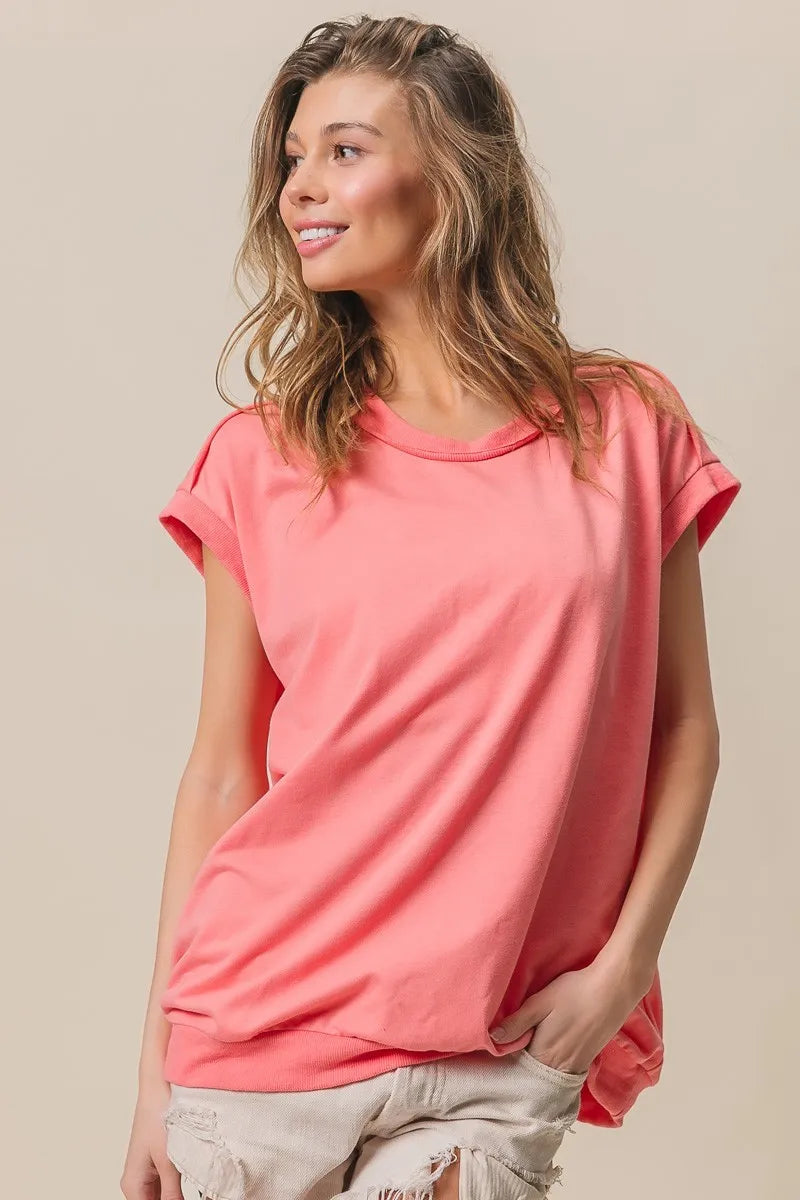 BiBi French Terry Drop Shoulder Basic Top by Simply Love
