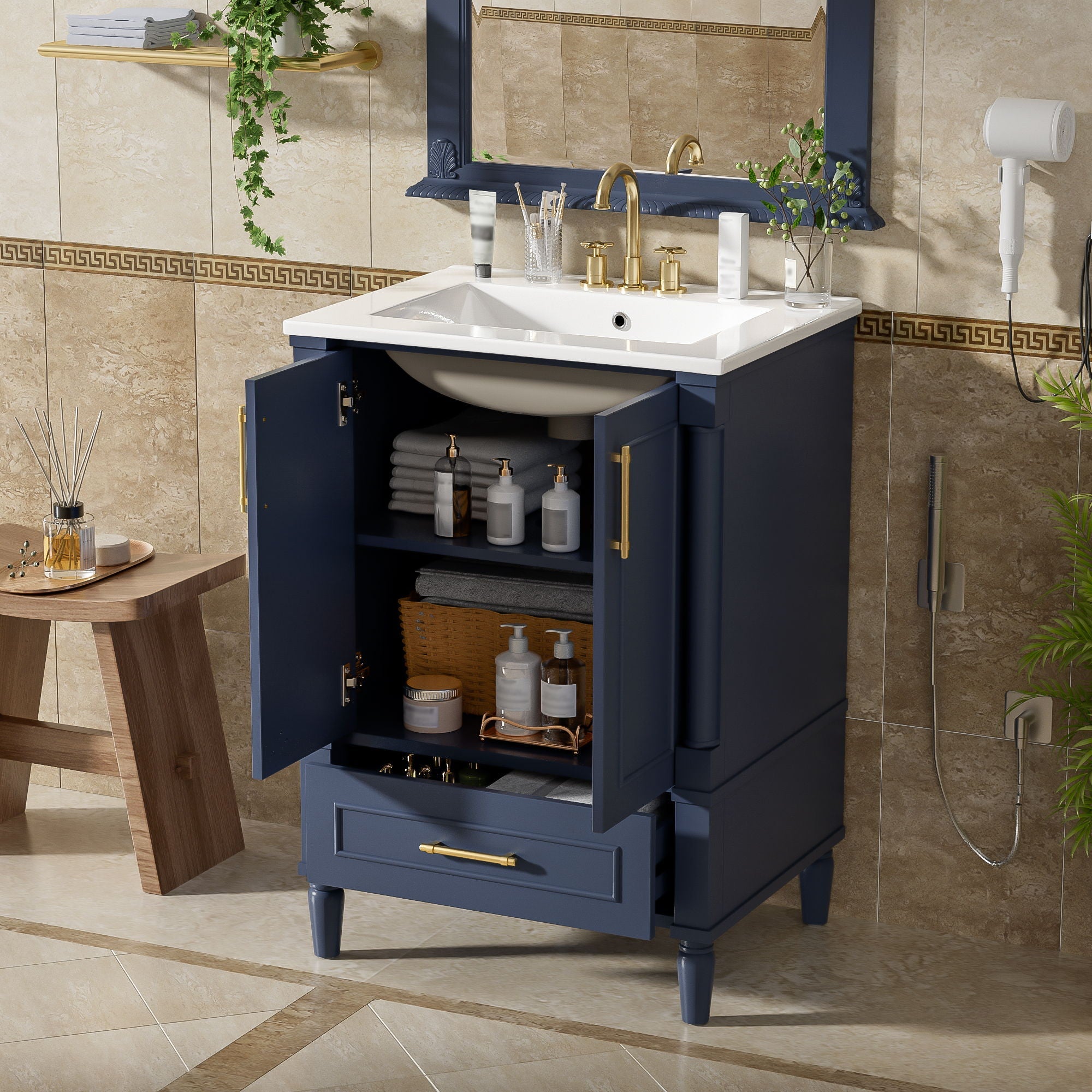 Bathroom Vanity With Ornate French Cylinder Legs, Soft Close Drawer by Unique Piece Furniture