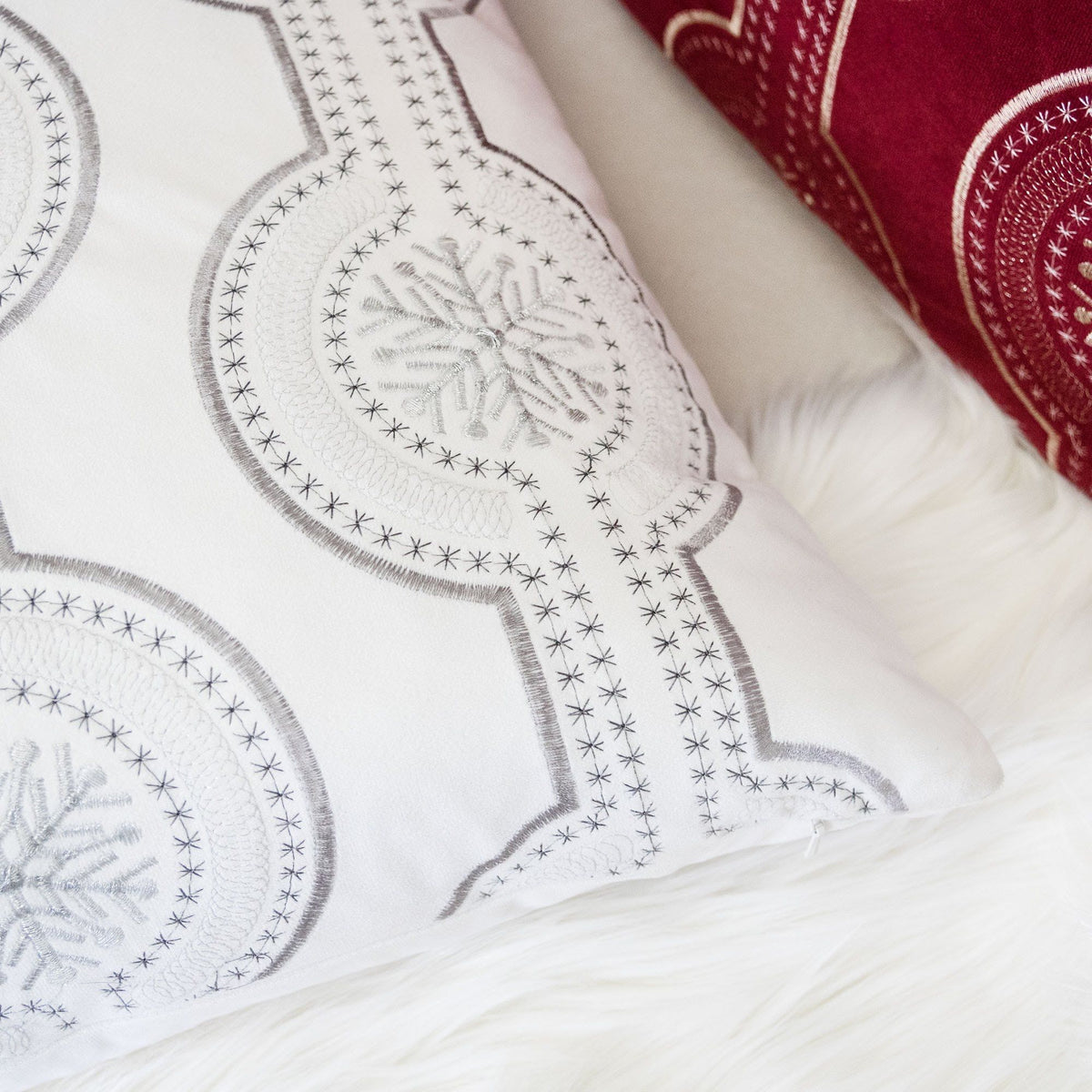 Holiday Throw Pillow With Snowflake Embroidery by Unique Piece Furniture