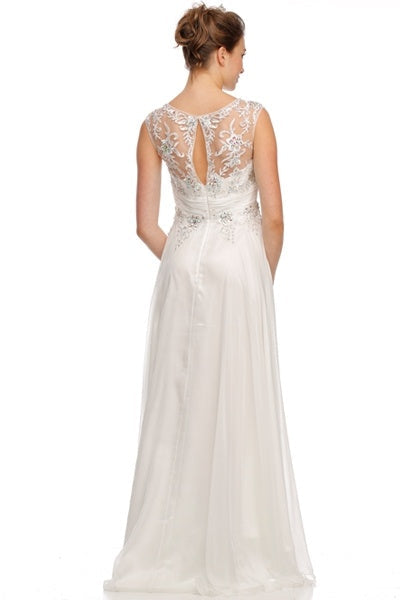 Juliet 552 Long Jewel Neckline Studded Bodice A-Line Gown by DiscountDressShop