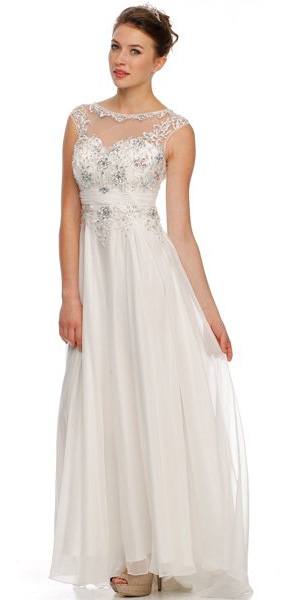 Juliet 552 Long Jewel Neckline Studded Bodice A-Line Gown by DiscountDressShop