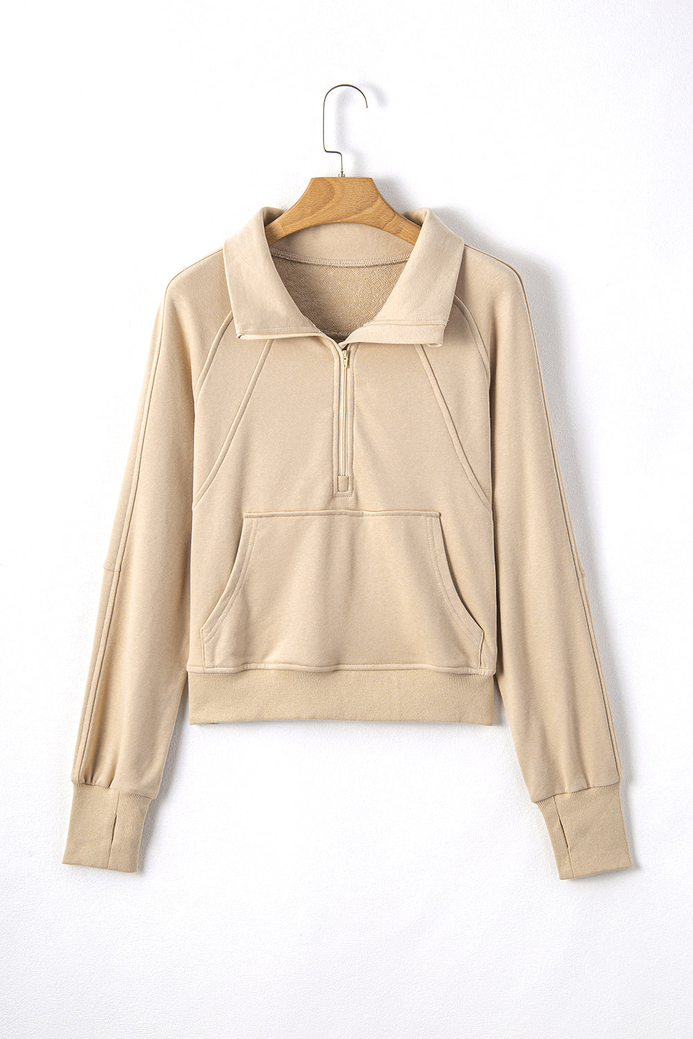 Smoke Green Quarter Zip Stand Neck Kangaroo Pocket Sweatshirt by Wild and Free Boutique
