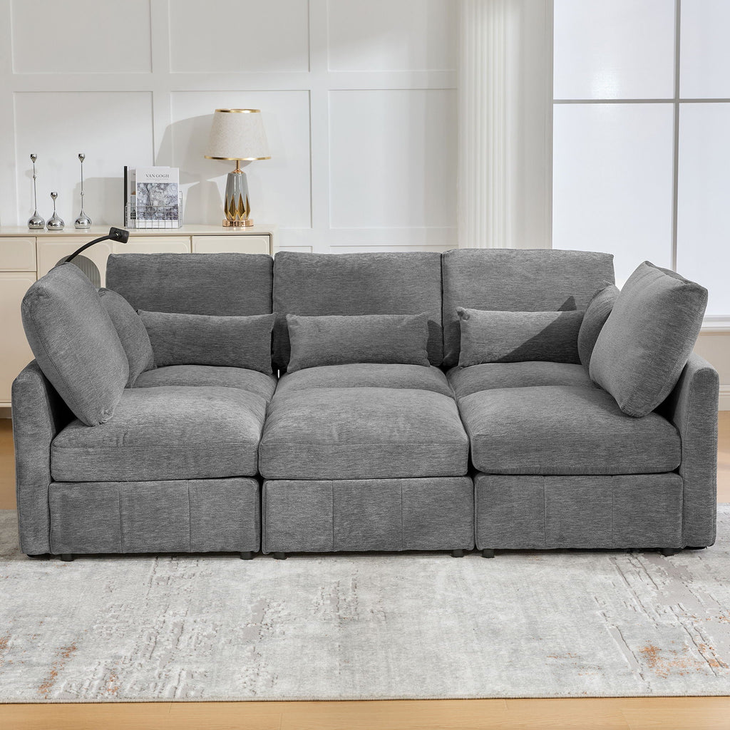 Modern Modular U-Shaped Sofa Bed With Movable Ottoman, USB Ports, Phone Holder by Unique Piece Furniture