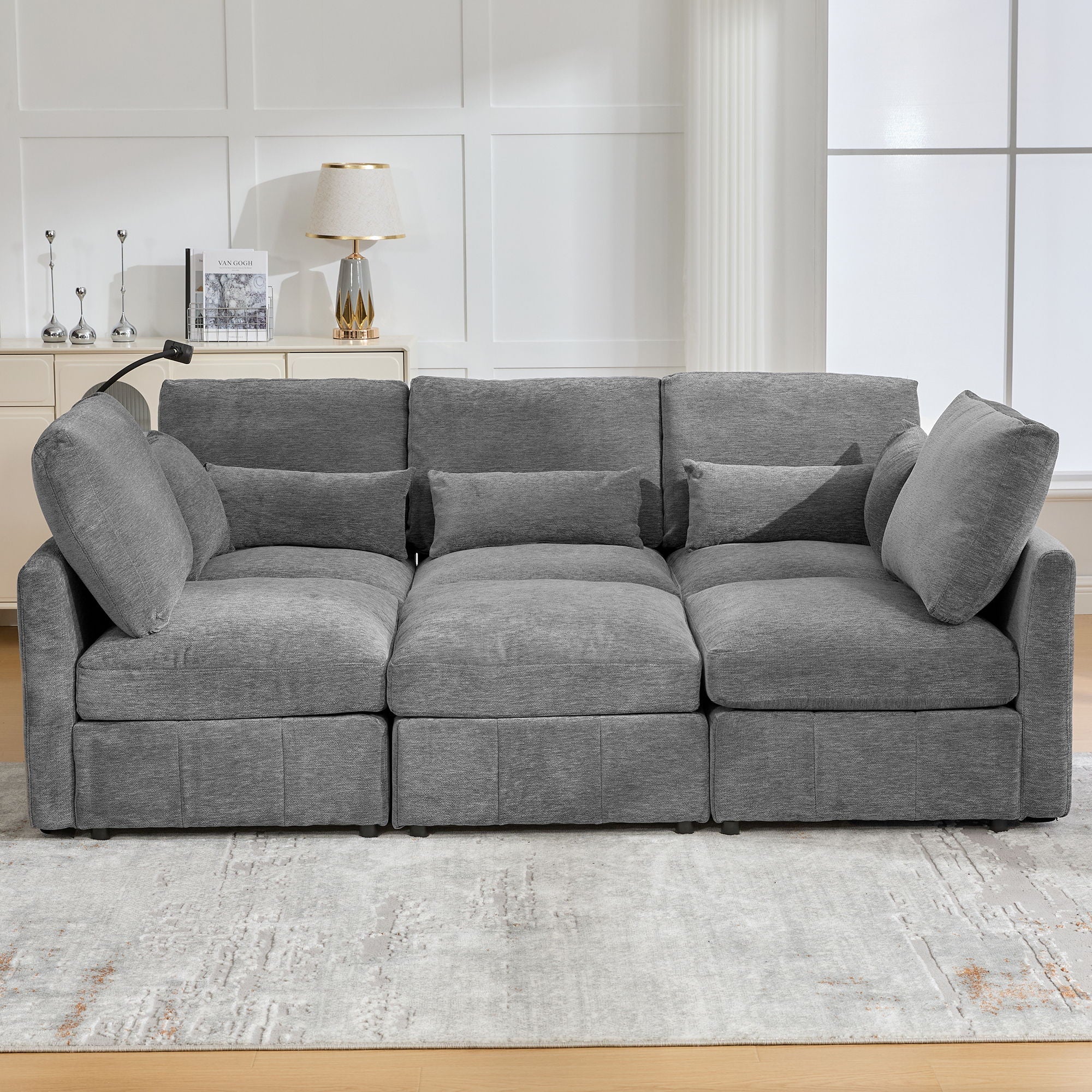 Modern Modular U-Shaped Sofa Bed With Movable Ottoman, USB Ports, Phone Holder by Unique Piece Furniture