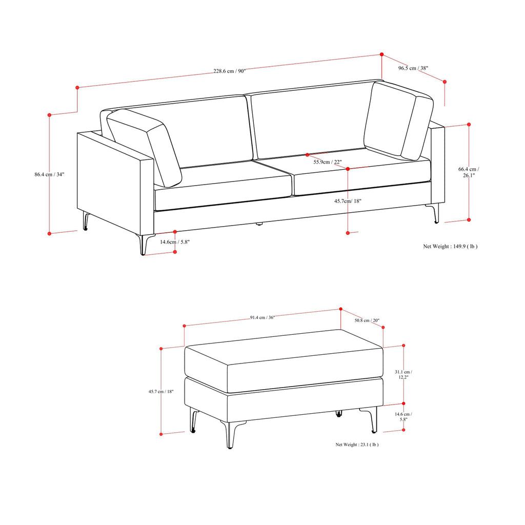 Ava - Mid Century Sofa With Ottoman Set by Unique Piece Furniture