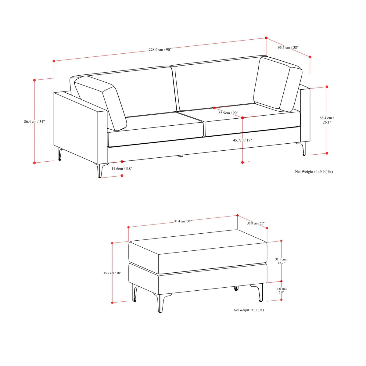 Ava - Mid Century Sofa With Ottoman Set by Unique Piece Furniture
