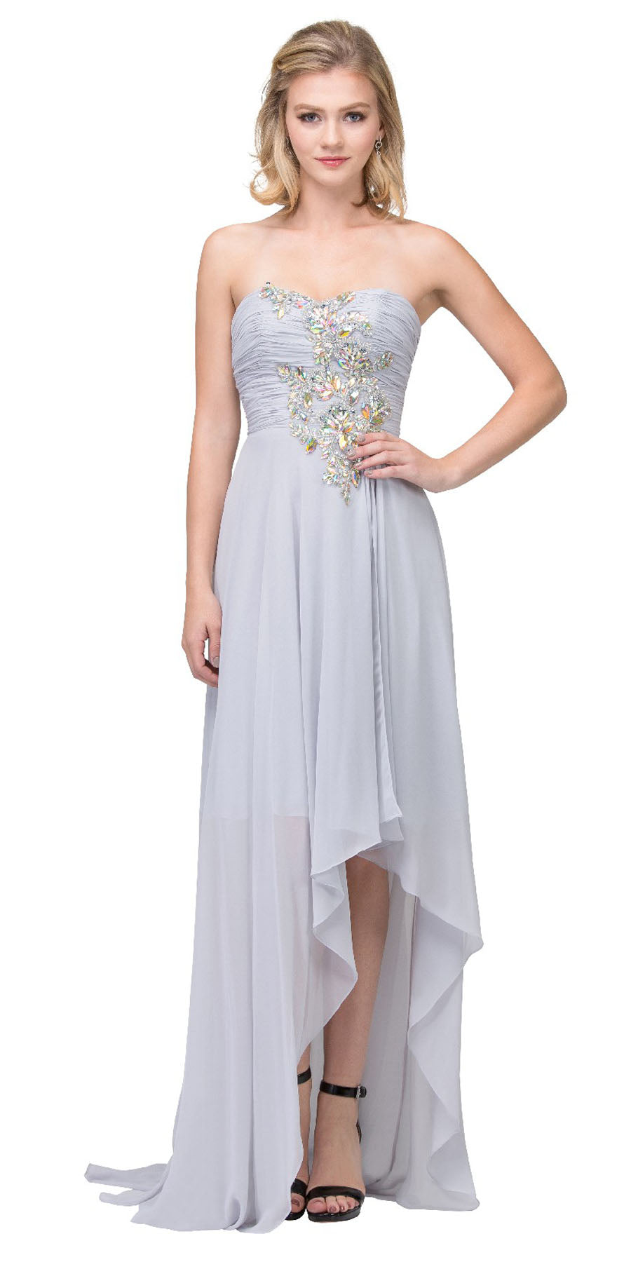 CLEARANCE - High Low Strapless A Line Ruched Bodice Prom Dress (Size 2XL) by DiscountDressShop