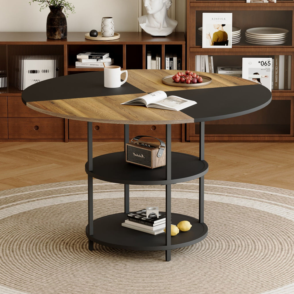 Diameter - Modern Splicing Circular Dining Table Double Layer Storage - Wood / Black by Unique Piece Furniture
